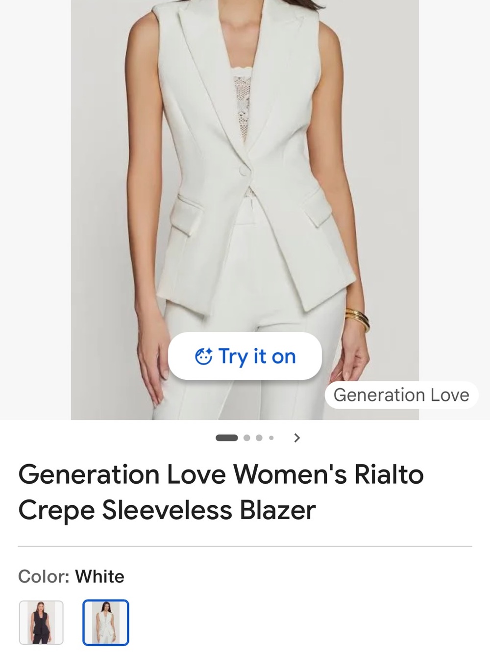 Generation Love White Sleeveless Notch-Lapel Blazer (Never Worn without tags)
